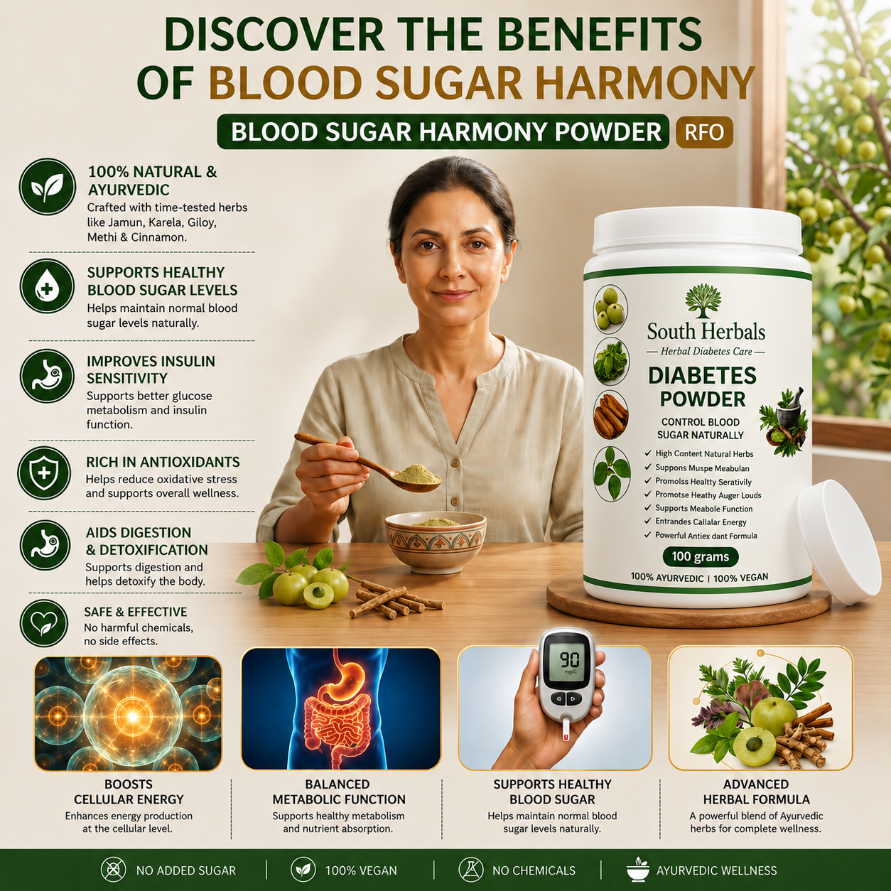 South Herbal Diabetes Powder - Natural Ayurvedic Support For Healthy Blood Sugar Levels