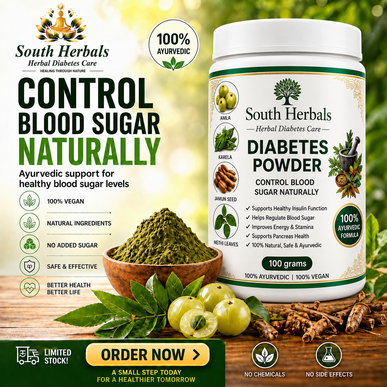 South Herbal Diabetes Powder - Natural Ayurvedic Support For Healthy Blood Sugar Levels
