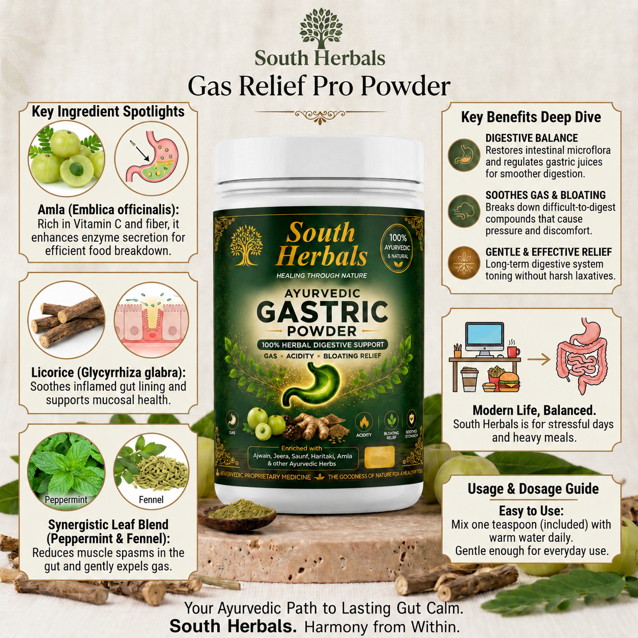 South Herbals Ayurvedic Gastric Powder - Gas & Bloating Relief