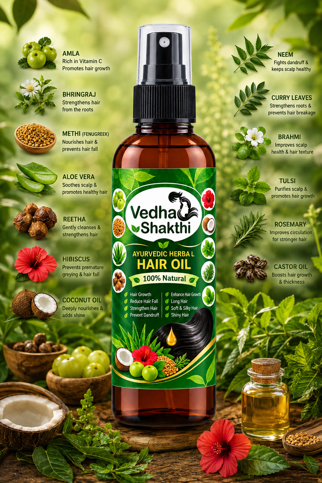 Vedha Shakthi Ayurvedic Herbal Hair Oil