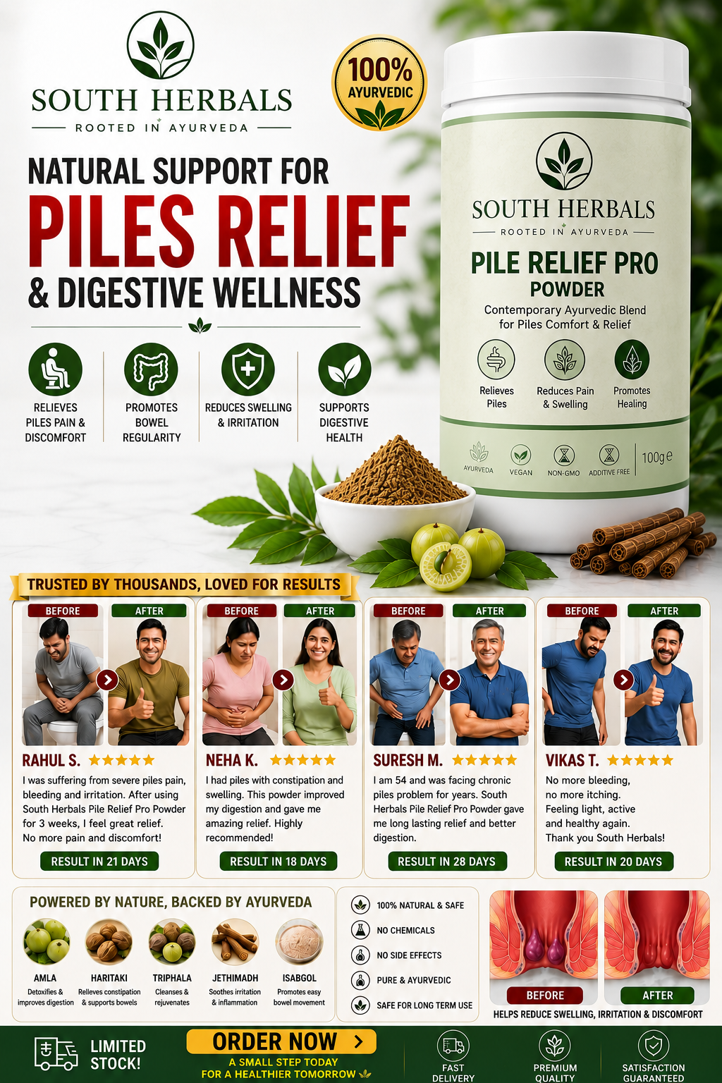 SOUTH HERBALS PILES RELIEF POWDER- 15DAYS CHALLENGE