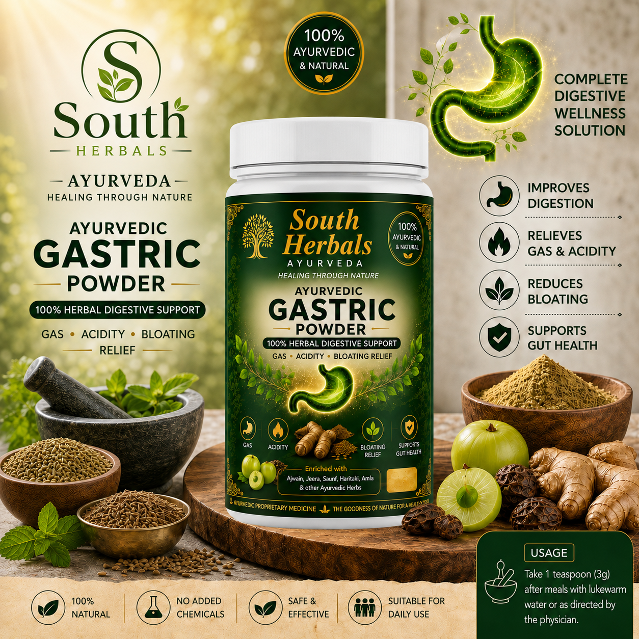 South Herbals Ayurvedic Gastric Powder - Gas & Bloating Relief