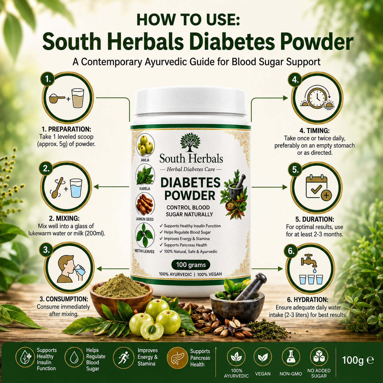 South Herbal Diabetes Powder - Natural Ayurvedic Support For Healthy Blood Sugar Levels