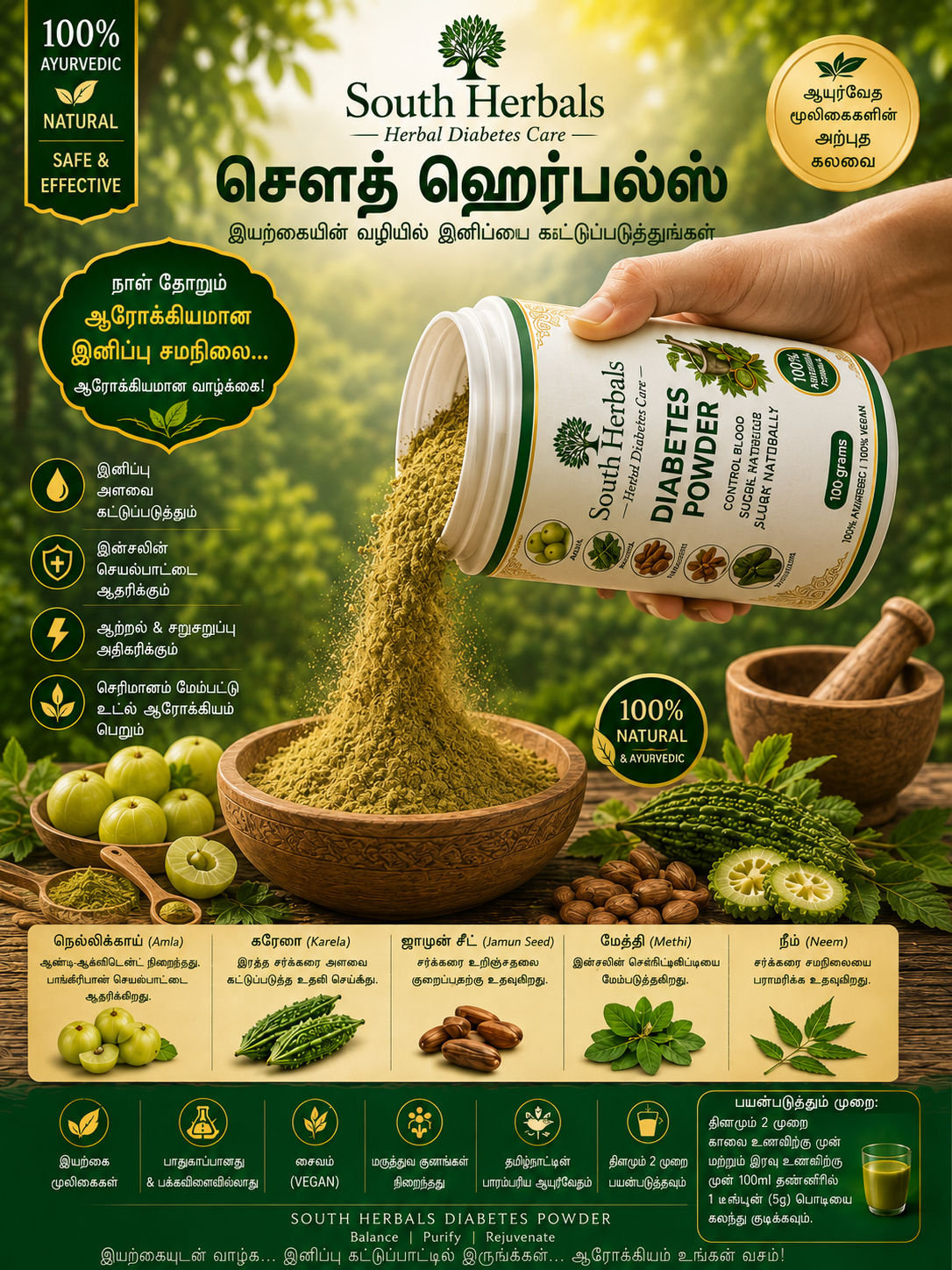 South Herbal Diabetes Powder - Natural Ayurvedic Support For Healthy Blood Sugar Levels